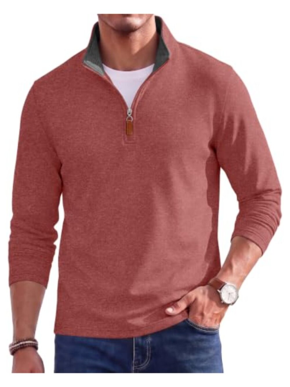 Men's Quarter Zip Fleece Pullover Lightweight Mock Neck Sweatshirt